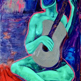 Gemälde, Grey Guitar - 21st Century, Contemporary, Figurative Painting, People, Music, BEMI