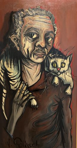 Peinture, L'homme et le chat, William Goliasch