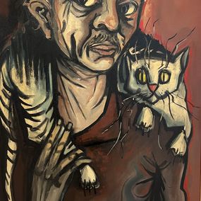 Gemälde, L'homme et le chat, William Goliasch