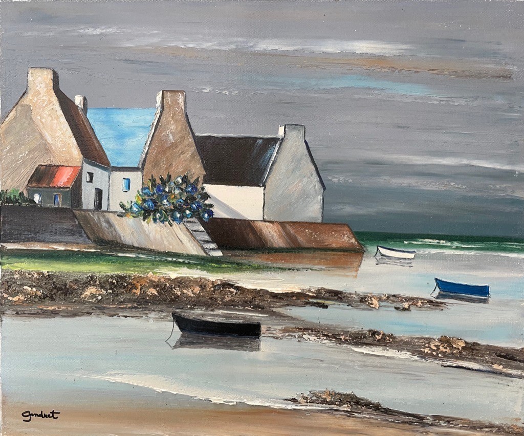 Lucien Gondret, Loctudy, Marée basse aux Hortensias Réf : CPBD1045 Lucien Gondret, Loctudy, Marée basse aux Hortensias Réf : CPBD1045