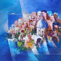 Painting, The town in blue - Amalfitan Coast painting, Leonardo De Meglio