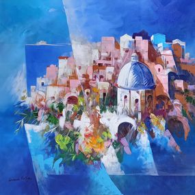 Gemälde, The town in blue - Amalfitan Coast painting, Leonardo De Meglio