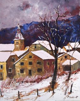Painting, Snow on my village, Pol Ledent