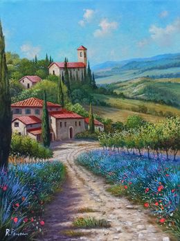 Gemälde, The lavender road - Tuscany landscape painting, Raimondo Pacini