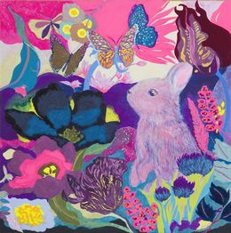 Fine Art Drawings, Rabbit & Flowers, Minako Asakura