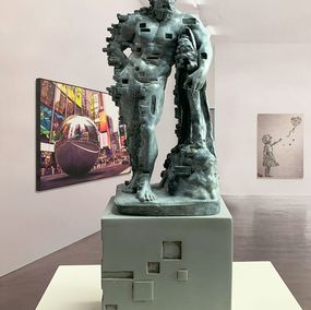 Sculpture, Hercule de Farnèse pixélisé patine en oxyde vert, Miguel Guía