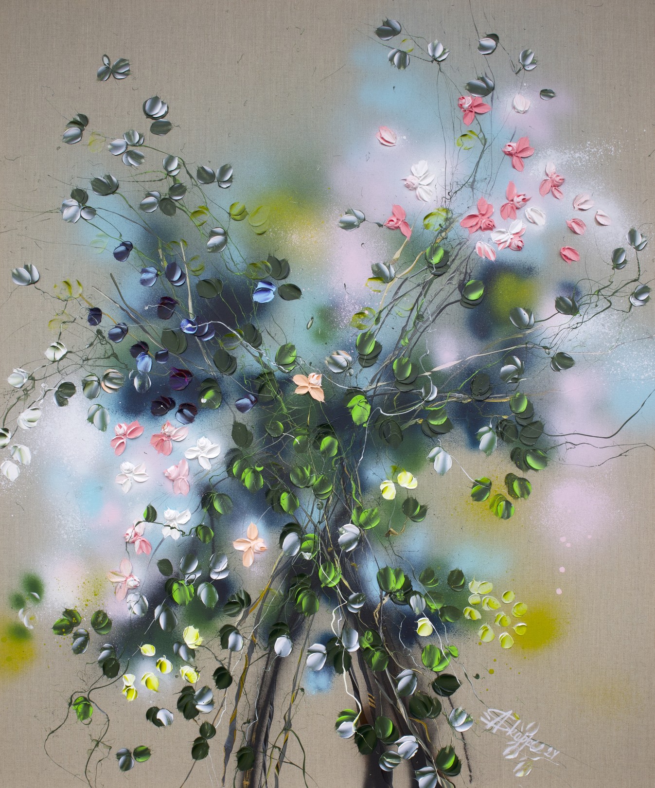 Anastassia Skopp, Two Peach Roses - large impressionistic floral painting Anastassia Skopp, Two Peach Roses - large impressionistic floral painting