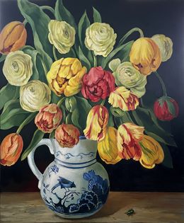 Peinture, Spring Bouquet with Beetle, Anna Reznikova