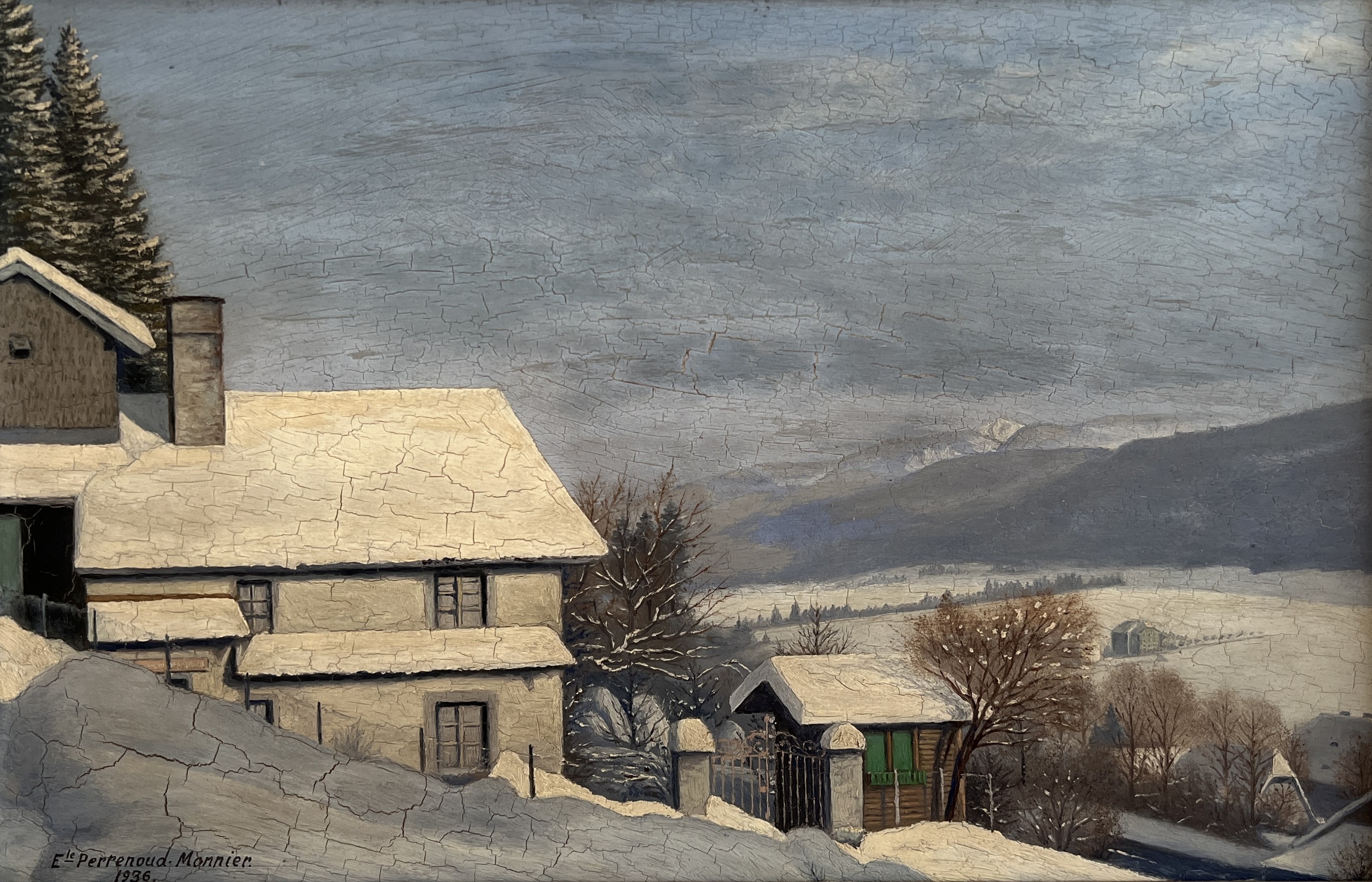 E. Perrenoud-Monnier, Village sous la neige E. Perrenoud-Monnier, Village sous la neige