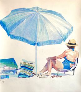 Fine Art Drawings, Dame au parasol bleu, Rosario Heins