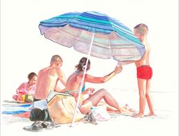 Dessin, Famille avec parasol rayé, Rosario Heins