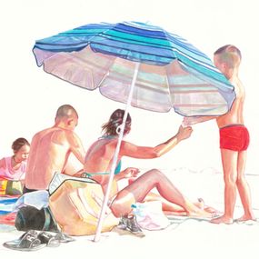Zeichnungen, Famille avec parasol rayé, Rosario Heins