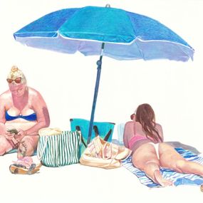 Zeichnungen, Maman et fille à la page avec parasol bleu, Rosario Heins