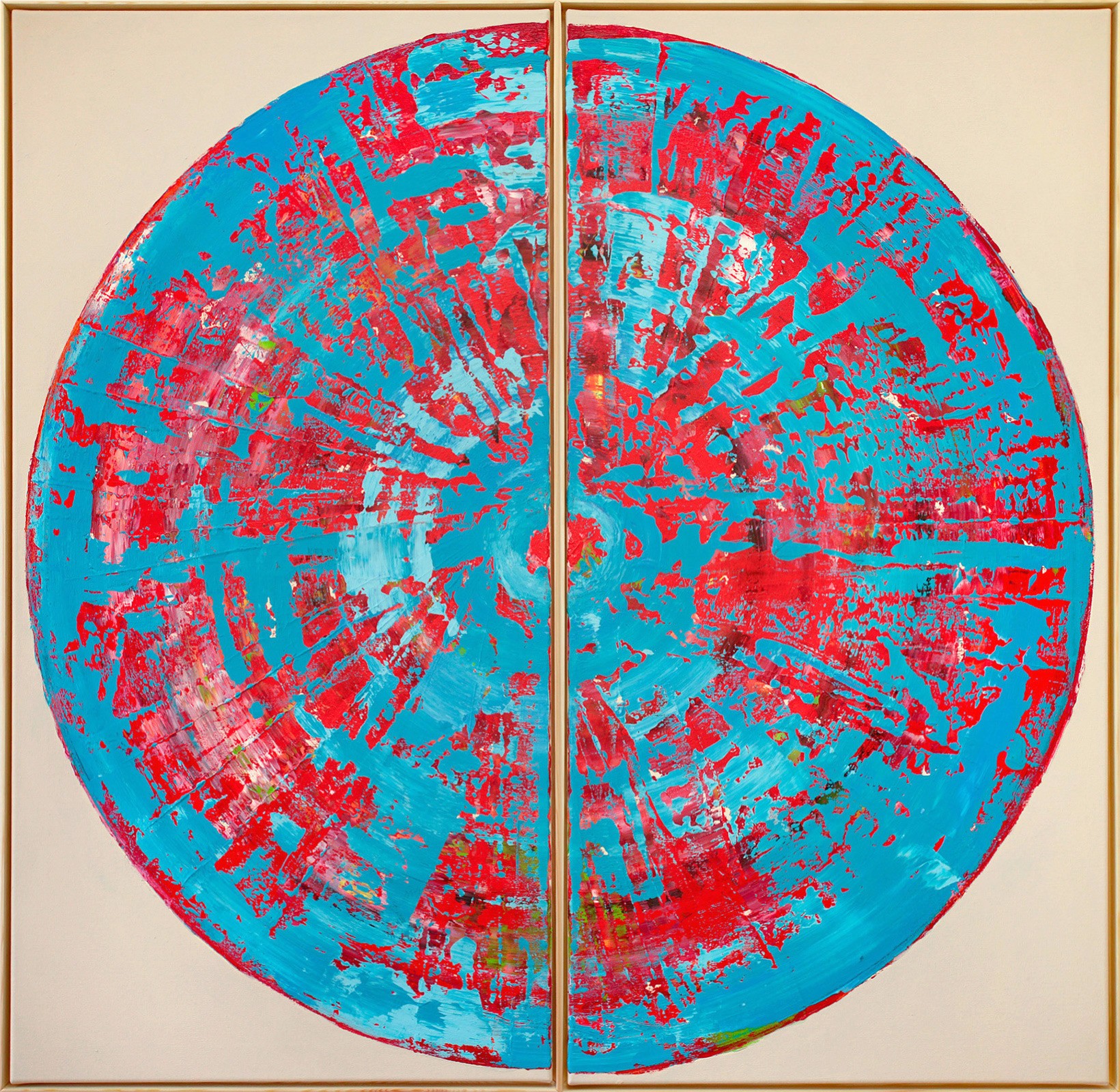 Bernhard Lang, Cyan Red Circle Diptych Bernhard Lang, Cyan Red Circle Diptych