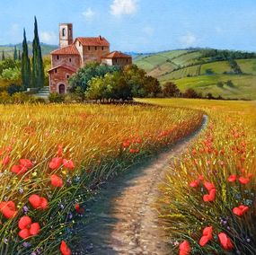 Gemälde, Towards the hamlet - Tuscany landscape painting, Raimondo Pacini