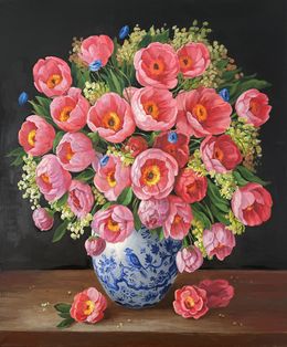 Gemälde, Bouquet Peonies in Chinese Vase, Anna Reznikova