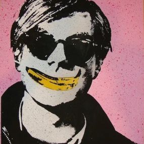 Print, Andy Warhol with Banana Smile ( Pink ), Rene Gagnon