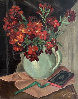Gemälde, Bouquet et livre et son marque page, Stéphanie Caroline Guerzoni