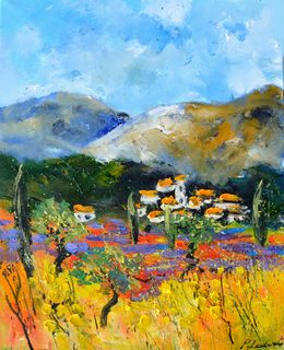 Painting, Lavender and poppies, Pol Ledent