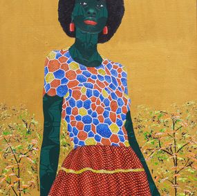 Gemälde, Self Esteem - 21st Century, Contemporary, Figurative, African Fabric, Floral, Oluwafemi Afolabi