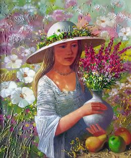 Painting, Girl with a bouquet, Anatoly Tarabanov