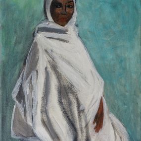 Gemälde, Femme en blanc - Portrait femme du monde, Céline Raphaël-Leygues