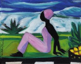 Gemälde, Femme assise robe rose - Portrait femme, Céline Raphaël-Leygues