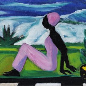 Gemälde, Femme assise robe rose - Portrait femme, Céline Raphaël-Leygues