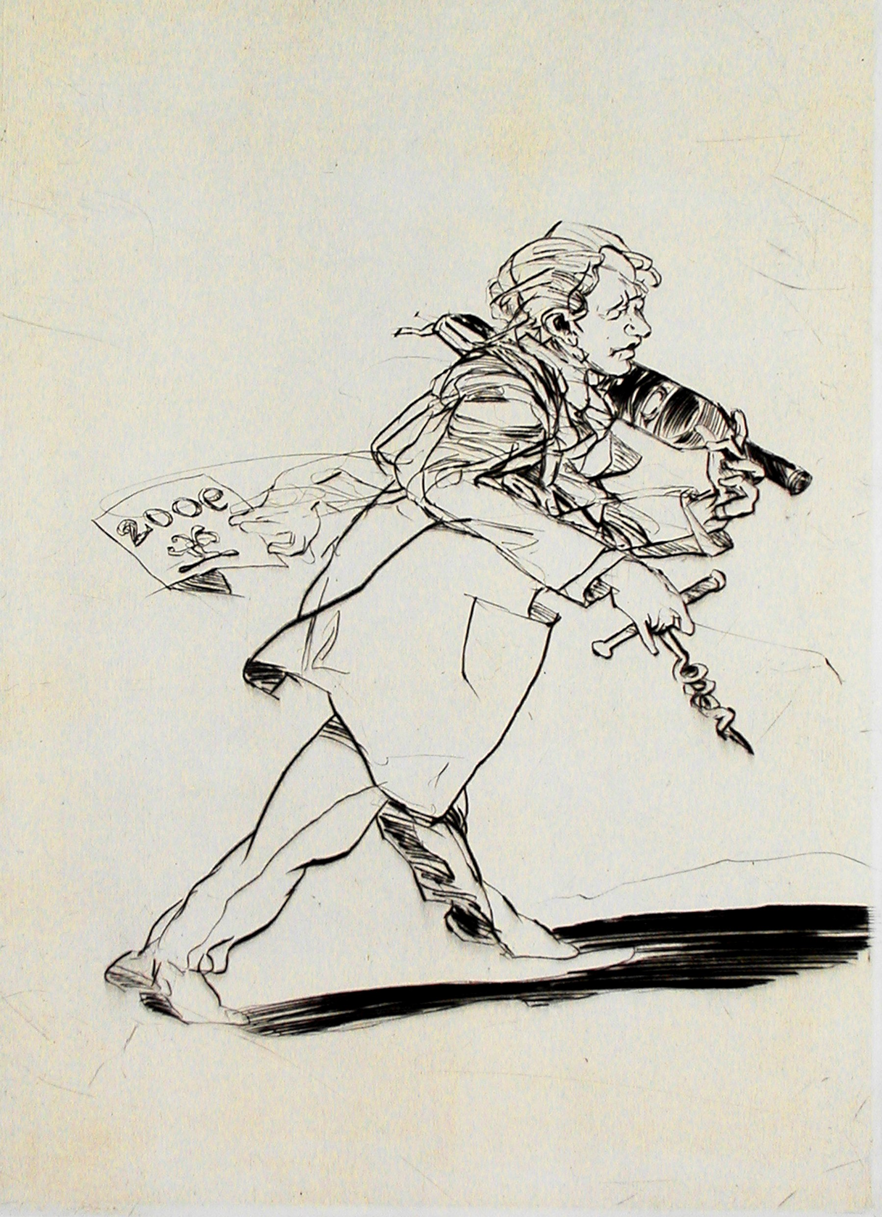 Claude Weisbuch, Le tire-bouchon, gravure originale Claude Weisbuch, Le tire-bouchon, gravure originale