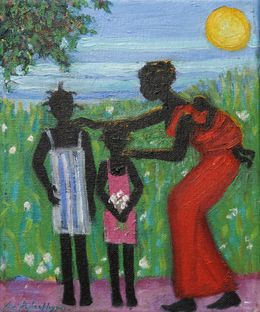 Gemälde, La mère - Scène de vie familiale africaine, Céline Raphaël-Leygues