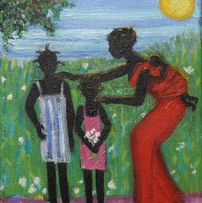 Gemälde, La mère - Scène de vie familiale africaine, Céline Raphaël-Leygues