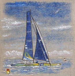 Gemälde, Viabilis N°CCCXXXXI - Coque verte et jaune, grand'voile bleue, Jean-François Clair