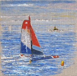 Gemälde, Flying better IV N°CCCVIII - Amer: le Nerput, et bouée orange et jaune, Jean-François Clair