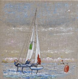 Gemälde, Sea dragonfly N°CCCXIII - "Libellule de mer" bouée rouge, Jean-François Clair