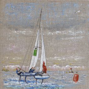 Gemälde, Sea dragonfly N°CCCXIII - "Libellule de mer" bouée rouge, Jean-François Clair