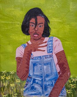 Gemälde, Tranquil Blossom - 21st Century, Contemporary, Figurative Portrait, Women, Plant, Desmond Akindoju