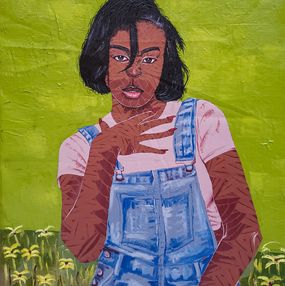 Gemälde, Tranquil Blossom - 21st Century, Contemporary, Figurative Portrait, Women, Plant, Desmond Akindoju