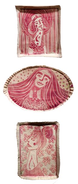 Sculpture, Set of 3 Poetic Porcelain Plates. Wall Sculptures, Alex Hodge