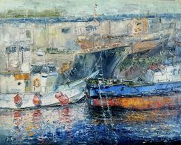 Gemälde, Fishing vessels in August, Evgeniya Polyudova