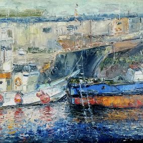 Gemälde, Fishing vessels in August, Evgeniya Polyudova