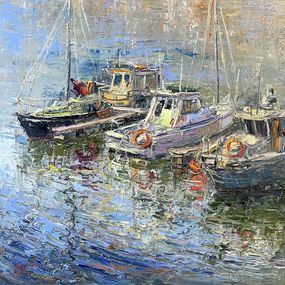 Gemälde, Boats at the pier, Evgeniya Polyudova