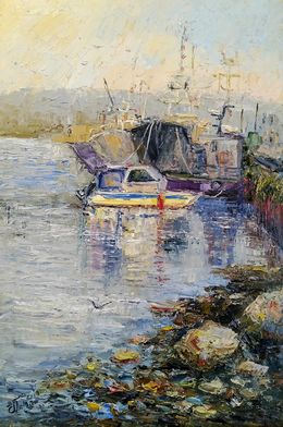 Gemälde, Morning at the port, Evgeniya Polyudova