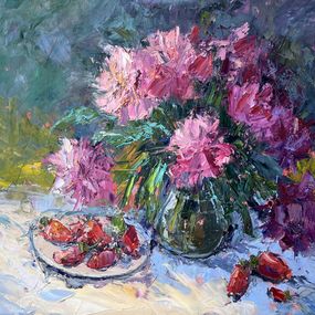 Gemälde, Strawberries with peonies, Evgeniya Polyudova