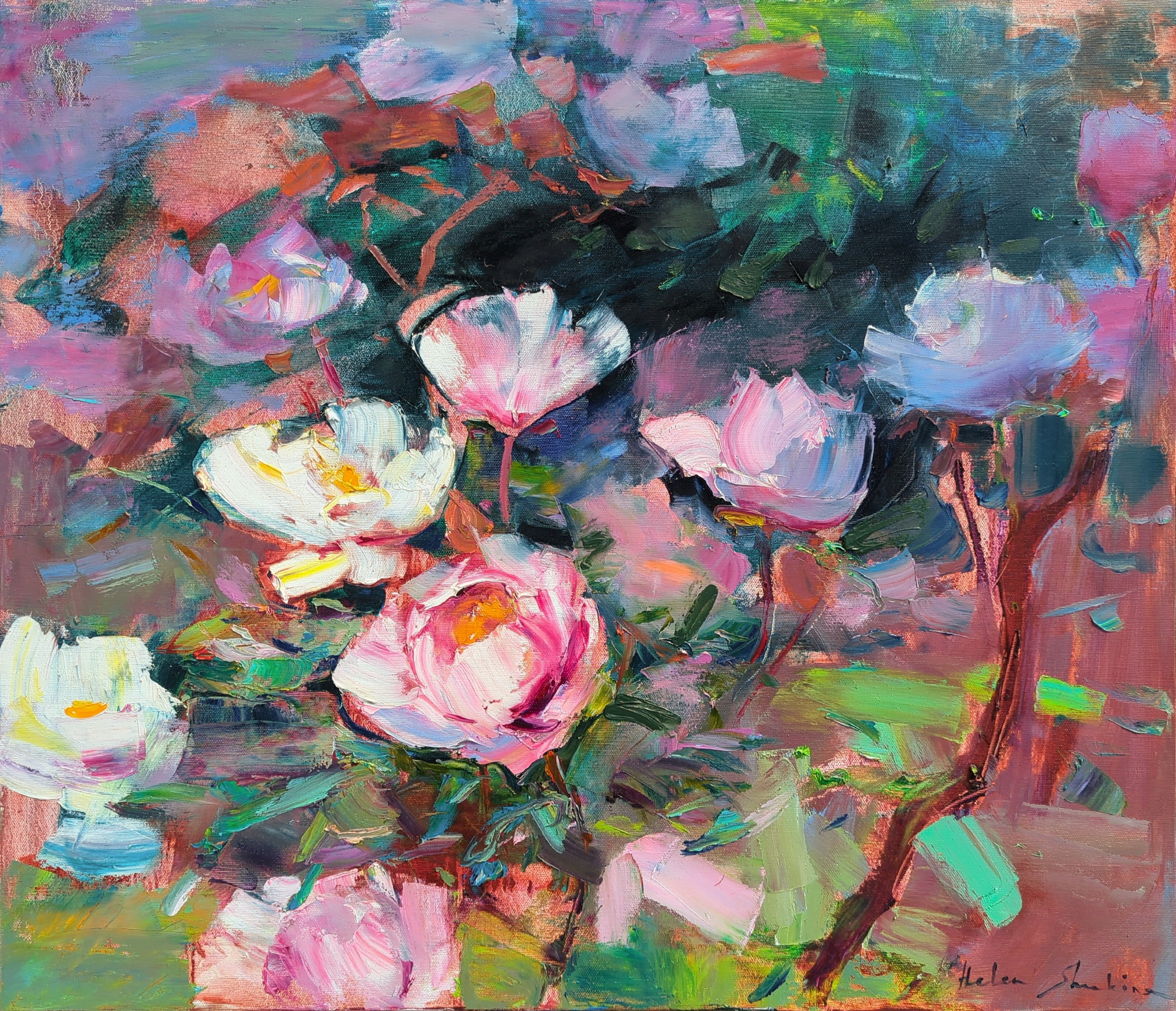 Helen Shukina, Peonies on grey burgundy Helen Shukina, Peonies on grey burgundy