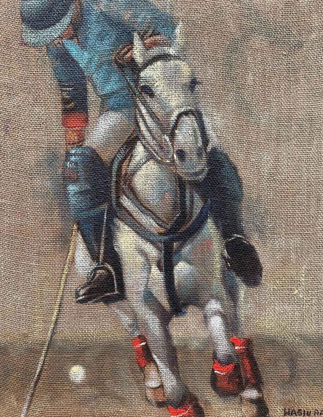 Wasiu Adelakun, On Defense - 21st Century, Contemporary, Figurative Portrait, Horse Rider, Sport Wasiu Adelakun, On Defense - 21st Century, Contemporary, Figurative Portrait, Horse Rider, Sport