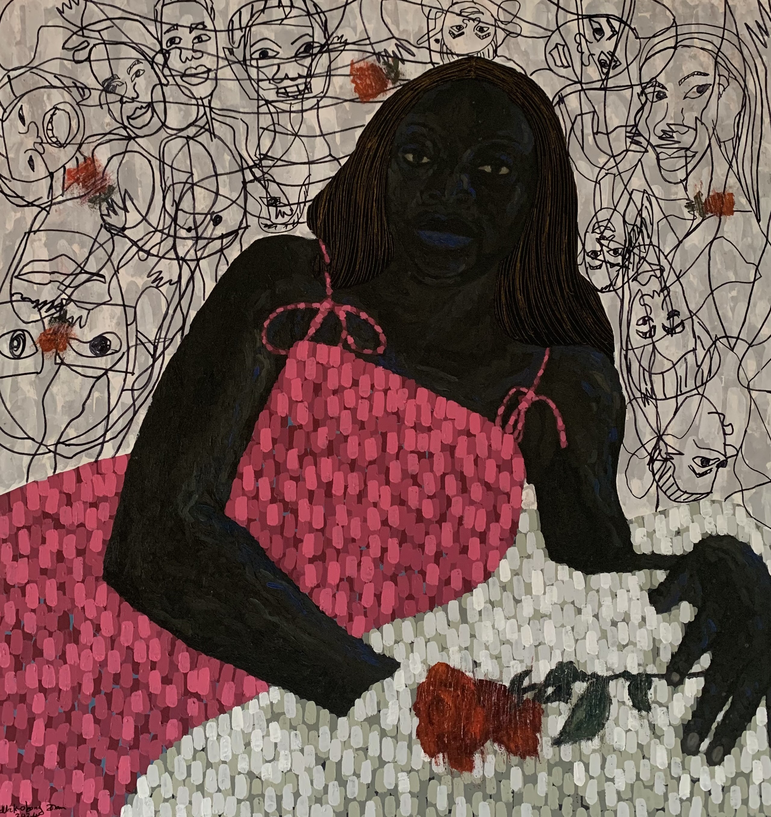 Dan Uduak-obong, I Also Have A Rose - 21st Century Contemporary, Figurative Impasto, Floral Women Dan Uduak-obong, I Also Have A Rose - 21st Century Contemporary, Figurative Impasto, Floral Women