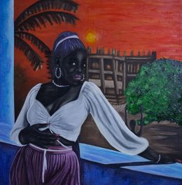 Painting, At The Other Side Waiting - 21st Century, Contemporary, Figurative, Fashion, Love, Ogbonna Francis