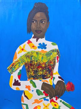 Peinture, She Deserve the Flower - 21st Century Contemporary, Figurative Portrait, Floral, Olaniyi Timothy