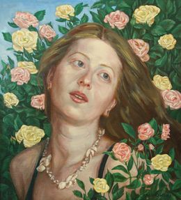 Painting, Portrait de Femme dans Roseraie, Serge Kalinowski
