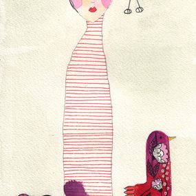 Painting, Femme oiseaux et gravité, Gris De Garance
